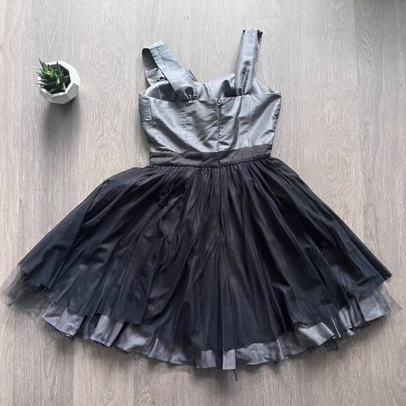 Max & Cleo Grey & Black Sleeveless Tulle Mini Dress with Bow Detail - Picture 10 of 11